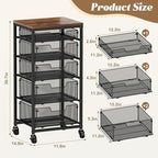 Rolling Cart with Drawers, 5-Drawer Storage Cart on Wheels with Vintage Wooden Top, Heavy Duty Metal Utility Cart, Mobile Craft Art Storage Cart for Kitchen, Bathroom, Office, Bedroom, Art Studio - Image 2