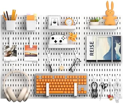 Peg Board, 24"x36" Pegboard Wall Organizer, Includes 6PCS White Peg Boards and Accessories, Plastic Peg Board Panels for Craft Room, Office, Kitchen, Gaming Room by Hogurity