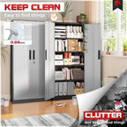 Superday 71" Lockable Steel Storage Cabinet, Locking Metal Storage Cabinets, Tall Black Grey Cabinet with 2 Doors and 4 Adjustable Shelves for Garage, Home Office, Classroom, File, Easy Assemble - Image 7
