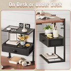VENNQD Clamp On Desk Shelf, 2-Tier Desktop Organizer, Wood Desktop Supplies Tabletop Book Storage Rack with Adjustable Shelves for Table Working and Gaming Accessories, Black - Image 6