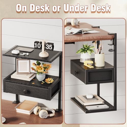 VENNQD Clamp On Desk Shelf, 2-Tier Desktop Organizer, Wood Desktop Supplies Tabletop Book Storage Rack with Adjustable Shelves for Table Working and Gaming Accessories, Black - Image 6