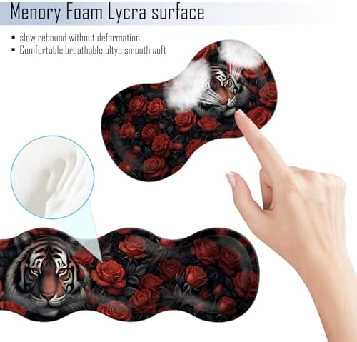 TGFEWYTJYJ Extended Gaming Mouse Pad,Memory Foam Ergonomic Keyboard Mouse Wrist Rest Support Set,Large Desk Mat with Stitched Edges,Non-Slip Base Mousepad Home Office,Tiger Rose Flowers - Image 5
