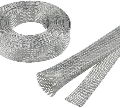 Tinned Copper Braid Cable Wire Shielding Sleeve Ground Straps Protection Flat Metal Mesh Flexible Expandable (11/16 in Wide(0.44 in Dia)-28ft) by BuyUneed