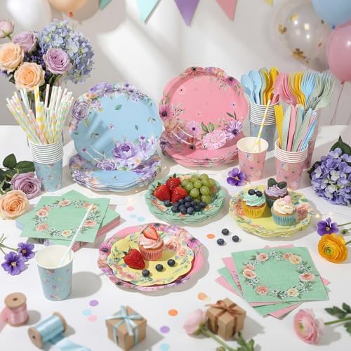 450 Pcs Tableware Set, Serve 50, Pastel, Floral Floral Party - Image 6