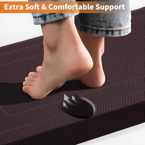 UKISS 9/10"" Extra Thick Cushioned Anti Fatigue Kitchen Mat, Waterproof High Density Foam Standing Desk Mat, Non-Slip Ergonomic Comfort Mat for Kitchen, Office,Workstation Black (Brown, 20" X 39") - Image 5