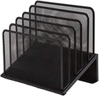 1InTheOffice Metal Mesh File Organizer, Black Wire Mesh 5 Section Incline Sorter, Black Finish by 1InTheOffice