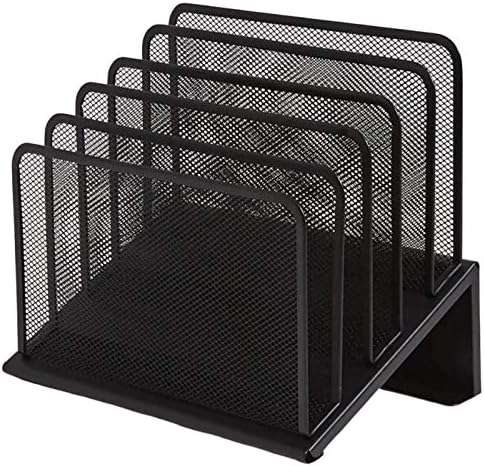 1InTheOffice Metal Mesh File Organizer, Black Wire Mesh 5 Section Incline Sorter, Black Finish by 1InTheOffice