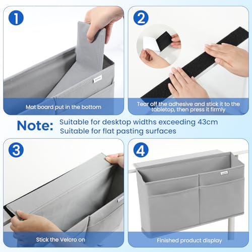 10 Pack Desk Side Hanging Organizer, Adhesive Storage Bag with Pockets for Magazine Ipad Notebook, for End Tables Home Office Desks Computer Workstations Dressing Table, Grey - Image 2