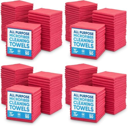 Microfiber Wholesale 16" x 16" All Purpose Towels - 200 Pack - Reusable Wash Cloths, Dust, Kitchen, Car, Shop Rags for Cleaning (Red) by MicrofiberWholesale