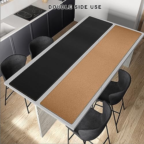 MAIDERN 70.8”x 15.7” Leather Desk Pad, Large Desk Mat, Cork & Leather Large Mouse pad for Desk, Waterproof Computer Desk Pad for Gaming Home Office (Black) - Image 5