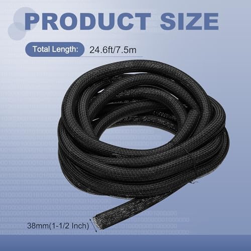 MECCANIXITY Split Sleeve Wire Loom Braided Sleeve 1-1/2" 25Ft Black - Image 2