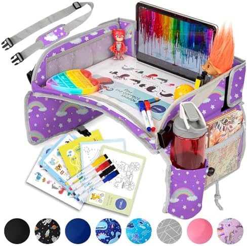 PILLANI Kids Travel Tray for Car - Car Seat Tray for Kids w/ Tablet & Cup Holder - Toddler Travel Activities for Car & Airplane - Road Trip Essentials & Must Haves - Carseat Table Roadtrip Activities by Pillani