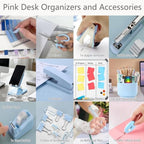 Office Supplies,Blue Desk Accessories,Desk Organizer,Phone Stand,Scissors,Stapler,Tape Dispenser,Binder Clips,Staples,Staple Remover,Sticky Notes,Index Tabs,Clear Tape,Mini Box Cutter,Cool Pen.16pcs - Image 5