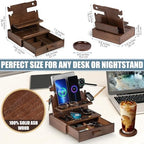 Wood Phone Docking Station for up to 3 Phones, Samsung Galaxy Watch Compatible Nightstand Organizer with Drawer for Valuables for Men & Women, Holds Phones, Tablets, Keys, Rings, Glasses, Watches, EDC - Image 5