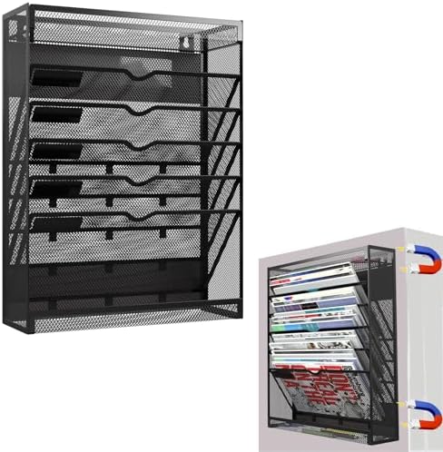 7-Tier Magnetic File Holder, No Drilling Wall File Organizer, Hanging File Organizer, Vertical Holder Rack for File Cabinets, Whiteboard, Refrigerator by LQPAFZ