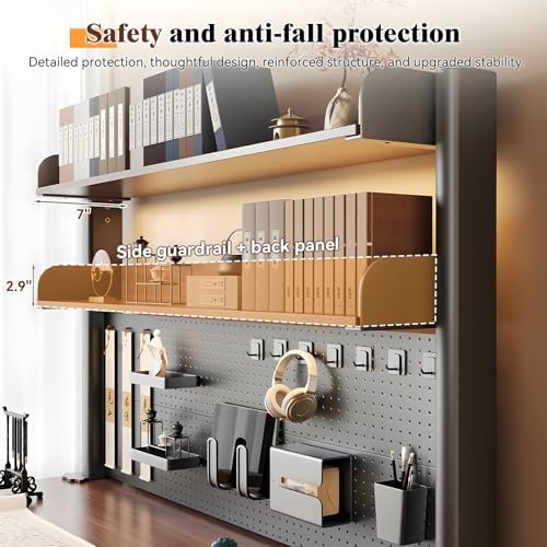 Clamp on Desk Shelf with Pegboard, Adjustable Desktop Hutch Organizer, No-Drill Over the Desk Storage Rack, Heavy Duty Metal Frame Vertical Stand with DIY Accessories for Home Office & Gaming Setup - Image 6
