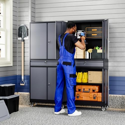 Yizosh Metal Garage Storage Cabinet with Locking Doors and Adjustable Shelves, -73" Steel Rolling Tool Storage Cabinet with 4 Wheels and 1 Drawer for Garage,Office,Warehouse - Image 2