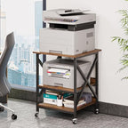 VENNQD 23.6 x 23.6 x 30.3 Inches Printer Stand, Large Printer Table with Adjustable Middle Shelf, Rolling Printer Cart with Wheels, 3 Tier Printer Table for Home Office Scanner Fax, Rustic Brown - Image 2