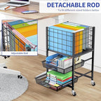 TOOLF Rolling File Cart, 3-Tier Metal File Cabinet with Wheel, Filing Cabinet with 2 Sliding File Trays, Adjustable Hanging File Folder Organizer for Office, Home, Classroom Black - Image 2