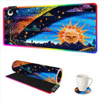 AIMSA Large Gaming Mouse Pad RGB, Keyboard Led Mousepad Extended 35.4 x 15.8 inch Non-Slip Rubber Base with 14 Lighting Modes Desk Mat, Abstract Sun by AIMSA