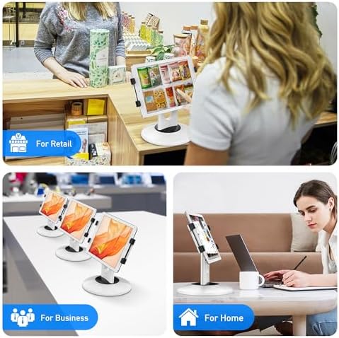 AboveTEK Retail Kiosk iPad Stand, 360° Rotating Commercial POS Tablet Stand, Fits 6"-13" (Screens) iPad mini Pro-Business Swivel Tablet Holder, for Store Office Reception Kitchen Desktop (White) - Image 2
