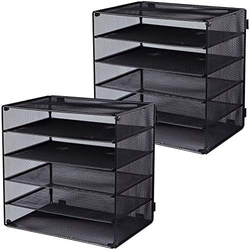 EASEPRES 5 Slot Mesh Desk Organizer Tray, File Paper Letter Folder Holder Desktop Paper Sorter Mail Organization Rack Storage Accessories, for Office Home School Classroom, Black, 2 Pack by EASEPRES