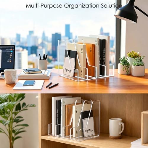 SANRUI 4 Pack Clear Acrylic Vertical File Organizer, Desk Organizer and Storage Bins Holding for Magazines, Binders, Notebooks, Envelopes, Multi-purpose Document Organizer for Home Office - Image 5
