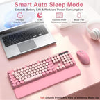 Pink Wireless Keyboard and Mouse Combo, Magnetic Wrist Rest, Round Keycap - Image 5