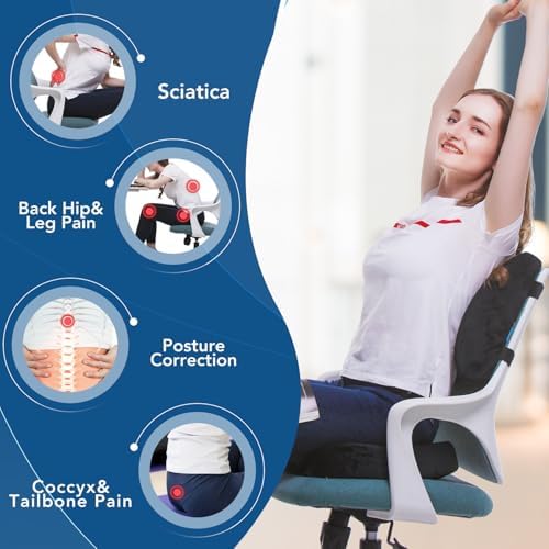 QUTOOL Seat Cushion and Lumbar Support Set for Office Chair – Supports Lower Back & Hips for Long Sitting Comfort, Helps Maintain a Comfortable Sitting Position, Ergonomic Memory Foam, Washable Cover - Image 2