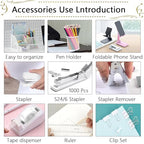 Office Supplies,Desk Accessories,Stapler and Tape Dispenser Set,1000 Staples,Staple Remover,Pen Holder,Folding Phone Holder,Journal Notebook,Ballpoint Pen,Scissor,Ruler,Clear Tape,Sticky Notes,Ect - Image 3