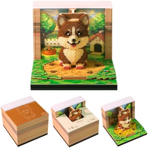 3D Calendar 2027, Tear-Away Desk Calendar, Paper Art Memo Pad, LED Light (Corgi) by Unknown