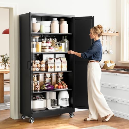 75"Black Metal Pantry Cabinets for Kitchen Storage Garage Storage Cabinet - Image 2