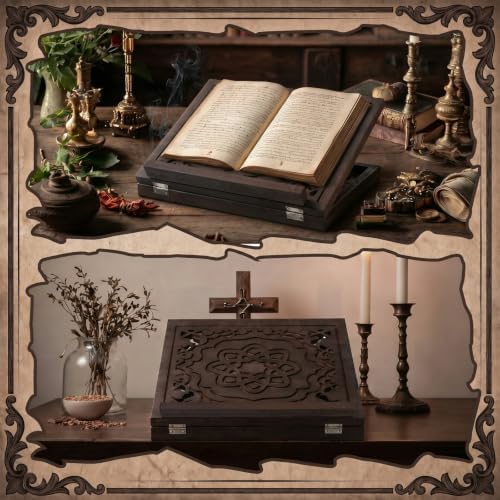 Amyhill Adjustable Wooden Bible Stand 13x10, Carved Book Holder, Vintage - Image 6