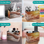 PU Leather Multi-Compartment Pen Holder Desktop Organizer Pencil Cup Storage Caddy for Office Home Supplies Hand of Man Take Cooking of Meat with Vegetable Grill Chef Cooking Wagyu Beef in Japanese Te - Image 4