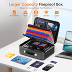 Fireproof Document Box with Lock, Waterproof Hard Shell File Organizer with Accordion Folder, Portable Fireproof File Safe Box for Home Office Storage of Documents, Laptop, Cash & Passports - Image 4