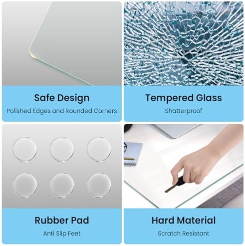 Tempered Glass Desk Pad to Protect Desk, 18" x 24" Clear Office Desk Pad for Keyboard and Computer Monitor, Glass Desk Mat for Desktop Dry Erase - Image 2