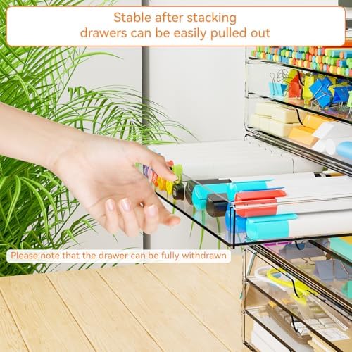 Yieach 11.1 Inch Long Clear Drawer Organizers Stackable,3 Pack Small Acrylic Drawers,School,Office Supplies Organizer And Storage Bins for Stationery,Marker,Pen,Pencil,Craft Desktop Storage Drawers - Image 5