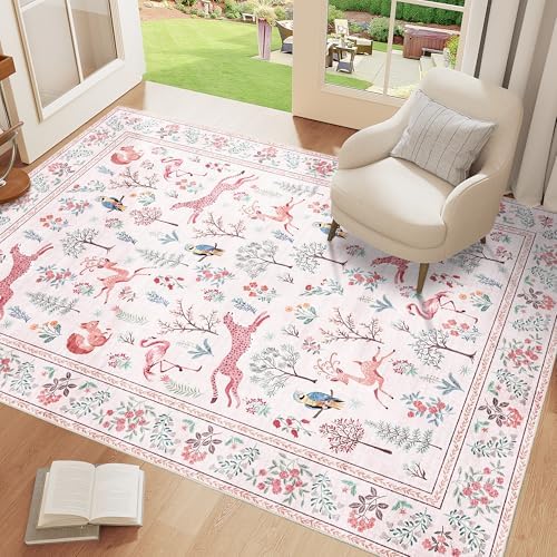 DUKINO 4x6 Area Rug, Non Slip Animal Washable Rug for Living Room, Pink - Image 3
