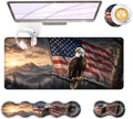 Large Keyboard Mouse Pad Set, Extended Mouse Pad+Keyboard Wrist Rest Support, Memory Foam Ergonomic Easy Typing, 4Pcs (31.5×11.8 in) Desk Pad Set for Office Home,Bald Eagle with American Flag by Unknown