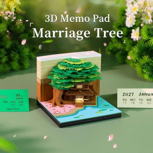3D Calendar 2027, Tear-Away Desk Calendar, Paper Art Memo Pad, LED Light (Tree A) - Image 2