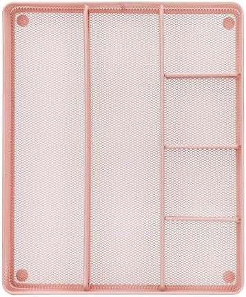 Annova Desk Top Organizer Tray for Office Organization - Metal Mesh - Storage Tray with Dividers for Pens, Desktop Accessories, Bathroom, Kitchen, Makeup and Office Supplies (Large, Light Pink) - Image 5