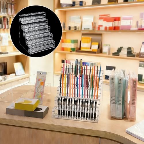 PH PandaHall 240 Holes Acrylic Pen Holder 5 Tier Clear Pen Display Stand Organizer Makeup Paint Brush Organizer Clear Pencil Marker Dispaly Holder Storage for Home Vanity Office Desk Vendor - Image 5
