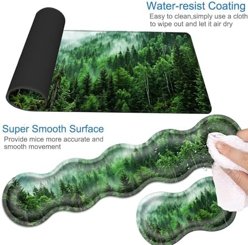 Desk Mat, Mouse Pad with Wrist Rest, 4-in-1 Large Mouse Pads for Desk, Ergonomic Mouse Pad and Keyboard Wrist Rest Gaming Keyboard Mat for Office,Green Tree Forest - Image 3