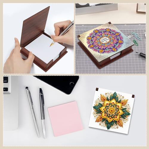 4pcs Mandala Flowers Diamond Art Painting Note Box for Adults, Wooden DIY Sticky Notes Holder Kit with 640 Blank Notepads, Multi-Purpose Desk Organizer for Home Office, Study Thoughtful Gift - Image 2