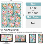 DUKINO 8x10 Area Rug for Living Room, Floral Washable Rug Non Slip, Teal - Image 2