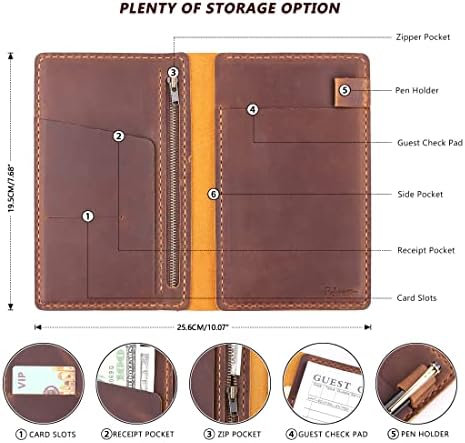 Server Book Organizer with Zipper Pocket, Genuine Leather Restaurant Guest Check Presenters Card Holder for Waitress, Waiter Accessories Fit Server Apron - Brown - Image 3