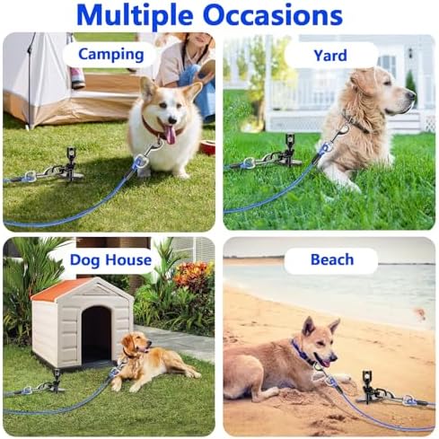 Heavy Duty Dog Tie Out Cable and Stake,30FT Rust Proof Dog Tether Leads for Yard,360°Swivel Spiral Dogs Stake&Chain Up to 200 lbs, Ground Anchor for Outdoor Beach Camping - Image 7