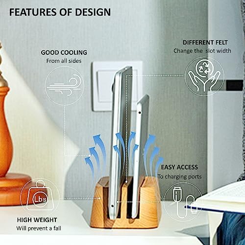 ACODE Wood Vertical Laptop Stand, Laptop Holder for Desk Compatible with MacBook Pro Air Surfaces,Laptops Storage Rack Slot Thickness 0.59" to 0.71"，Vertical Laptop Stand 2 Slots for max 2 Devices - Image 5