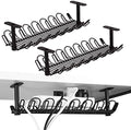 2 Packs Cable Management Tray, 14 inch Under Desk Cable Holder for Wire Management, Heavy Metal Cord Organizer Ideal for Computer Home Office Standing Tables to Hide Power Strips (Black) by Baskiss