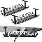 2 Packs Cable Management Tray, 14 inch Under Desk Cable Holder for Wire Management, Heavy Metal Cord Organizer Ideal for Computer Home Office Standing Tables to Hide Power Strips (Black) by Baskiss
